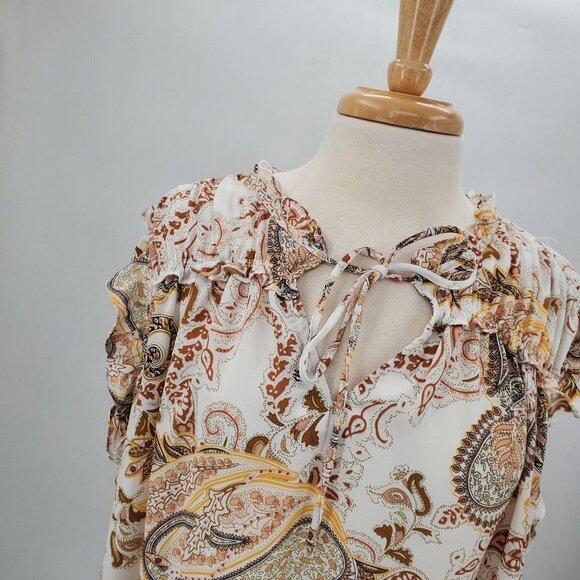 Carolina Belle Womens Sleeveless Paisley Print Ruffle Blouse 2X Keyhole Neck - Picture 5 of 12